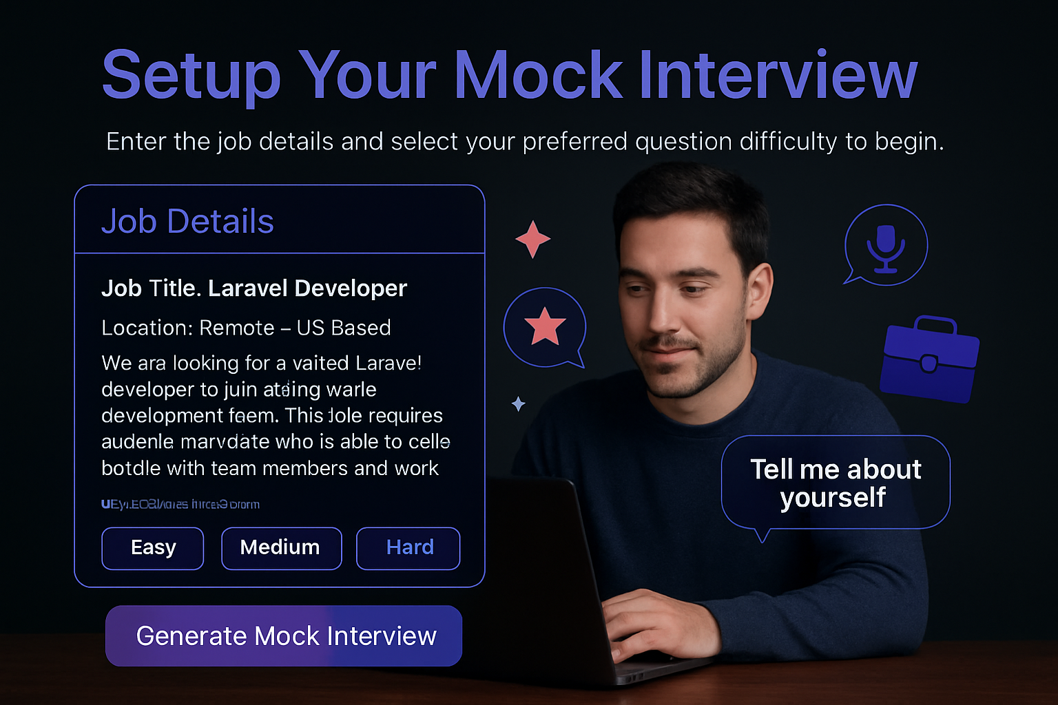 Individual learner using HiredHeroAI for mock interview and presentation practice